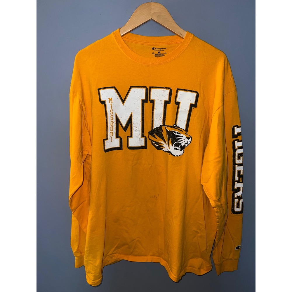 Champion Missouri Tigers Mizzou Long Sleeve T-Shirt Gold Mens XL MU Graphic Tee‎
